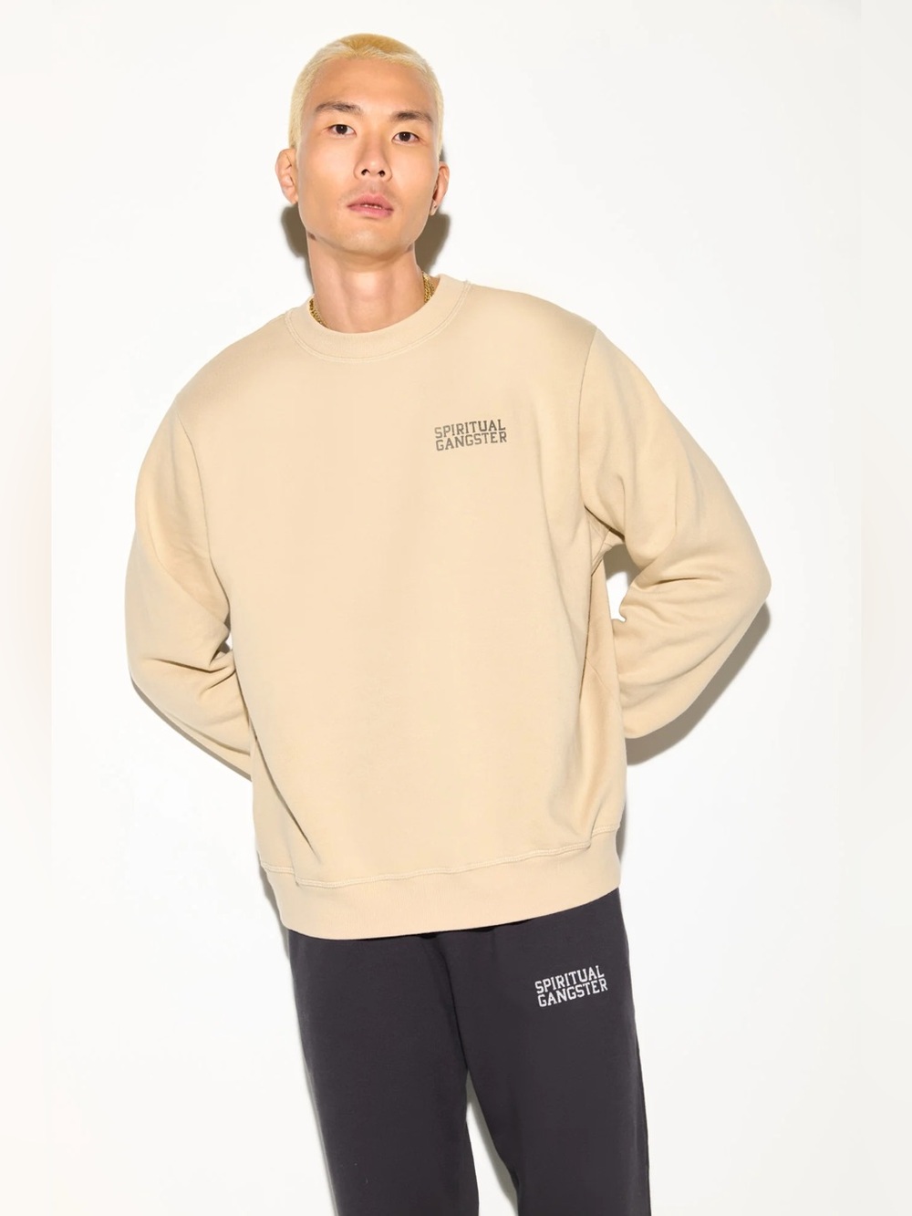 Spiritual Gangster Men's SG Emblem Classic Crew - SANDSTONE - size medium